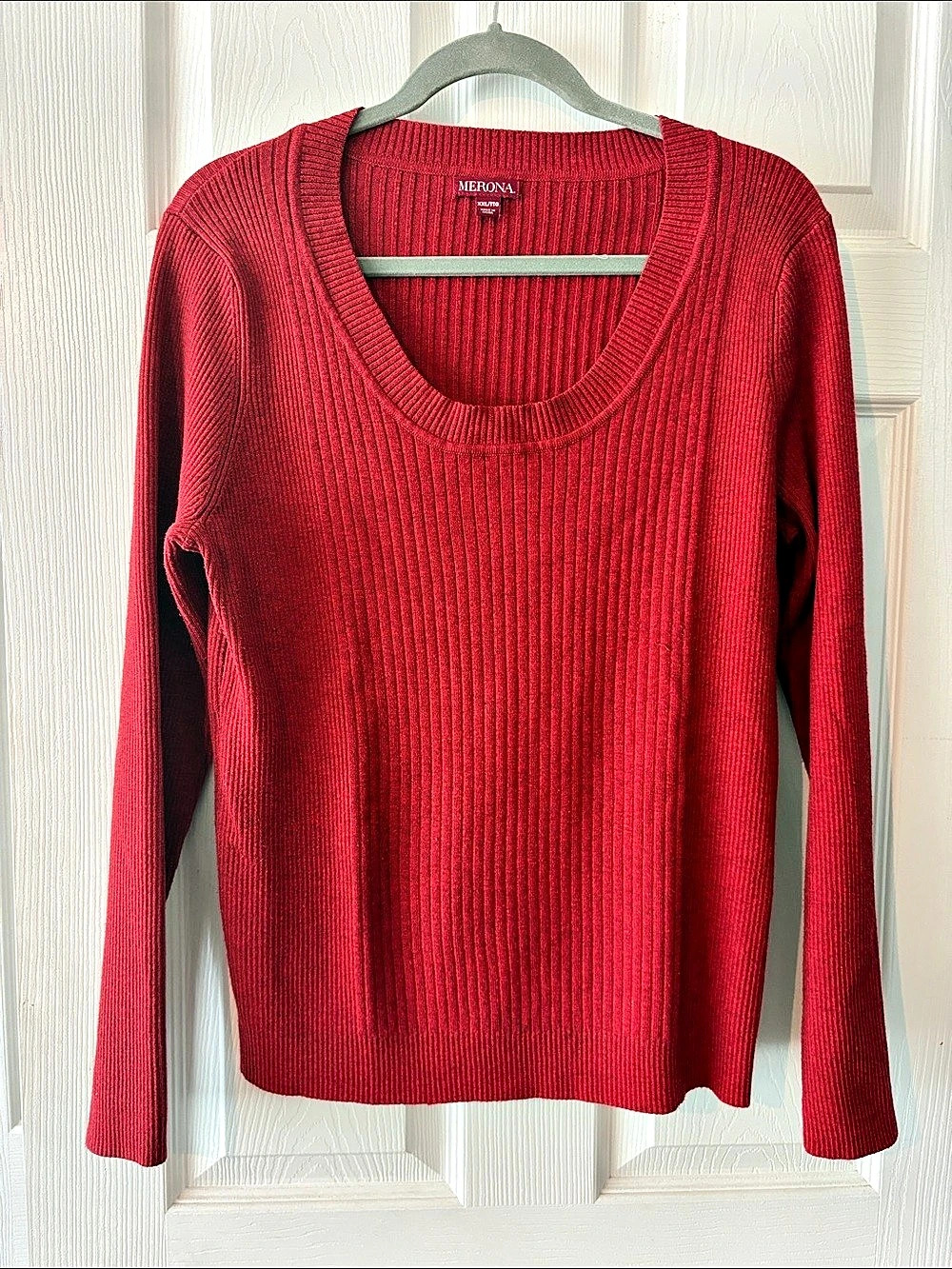 Merona Ribbed Crewneck Sweater in Red XL Like New